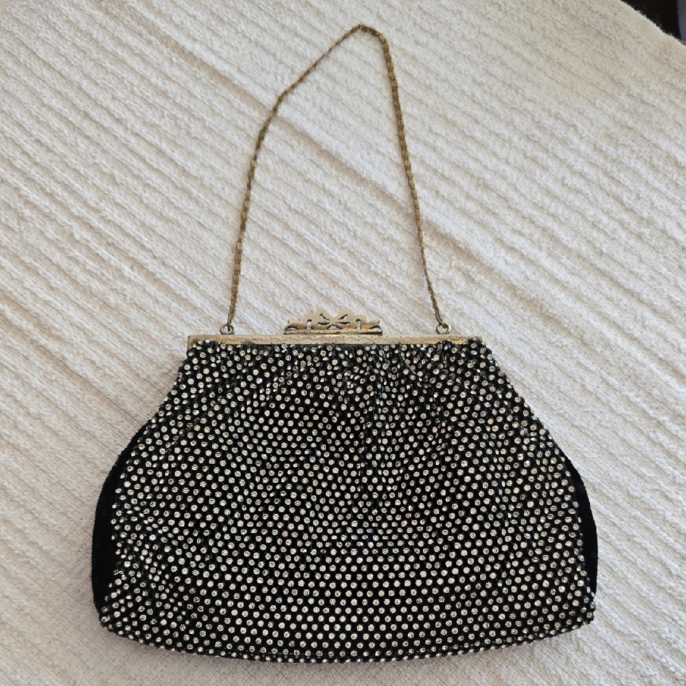 Vintage Black and Silver Rhinestone Evening Bag